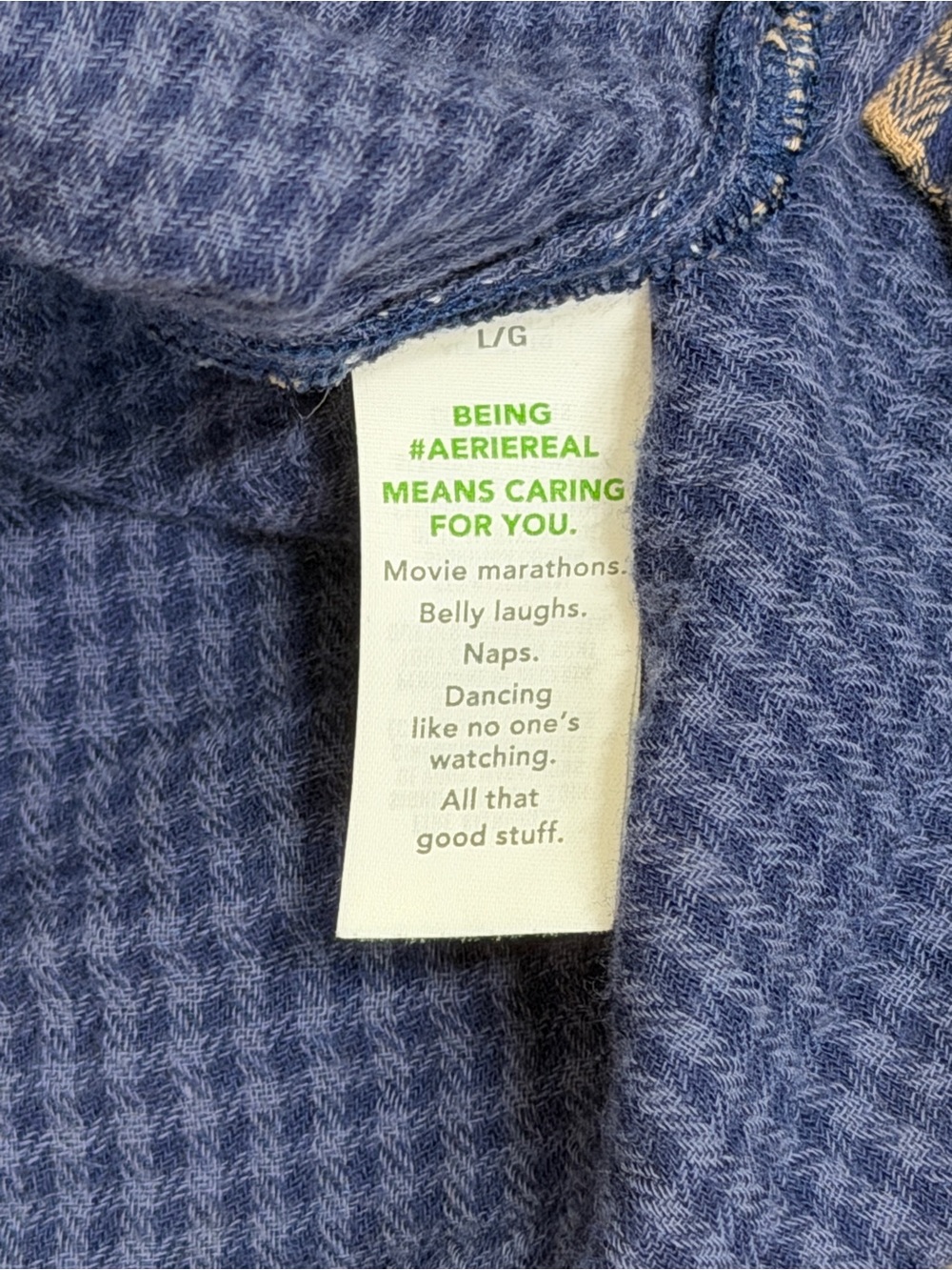 aerie Navy Blue Plaid Button-Down Shirt with Tan Accents - Picture 5 of 8